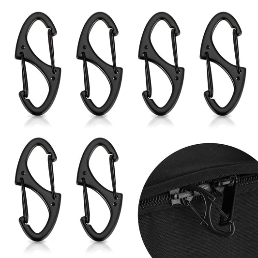Tyqour 6 Pieces Dual Spring Anti Theft Zipper Clips, Mini Small Locking Carabiner, Suitcase Lock, Luggage Zipper Pull Replacement for Backpacks Traveling Camping Suitcases(Black)