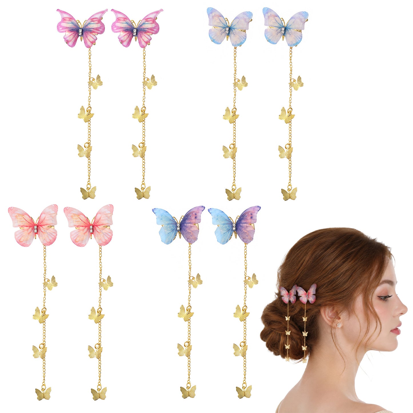 RAHHLIZS 4pcs Tassel Butterfly Hair Clip, Blue Butterfly Clips