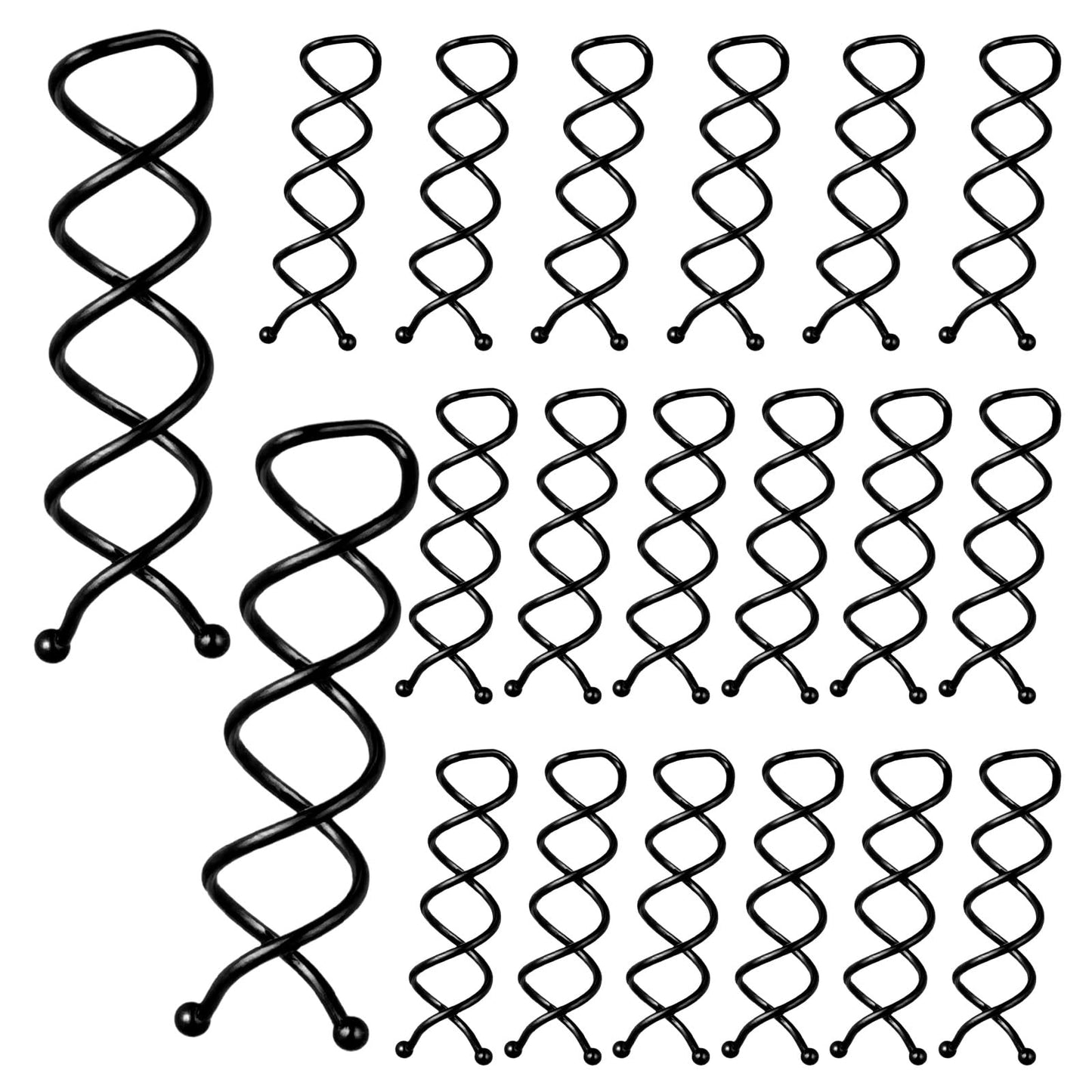 Mabor 20Pcs Spiral Bobby Pins Black Stainless Steel Twist Hair Clips for Bun, Corkscrew Spin Pins Non-Scratch Round Grip Curly Fine Thick Styles