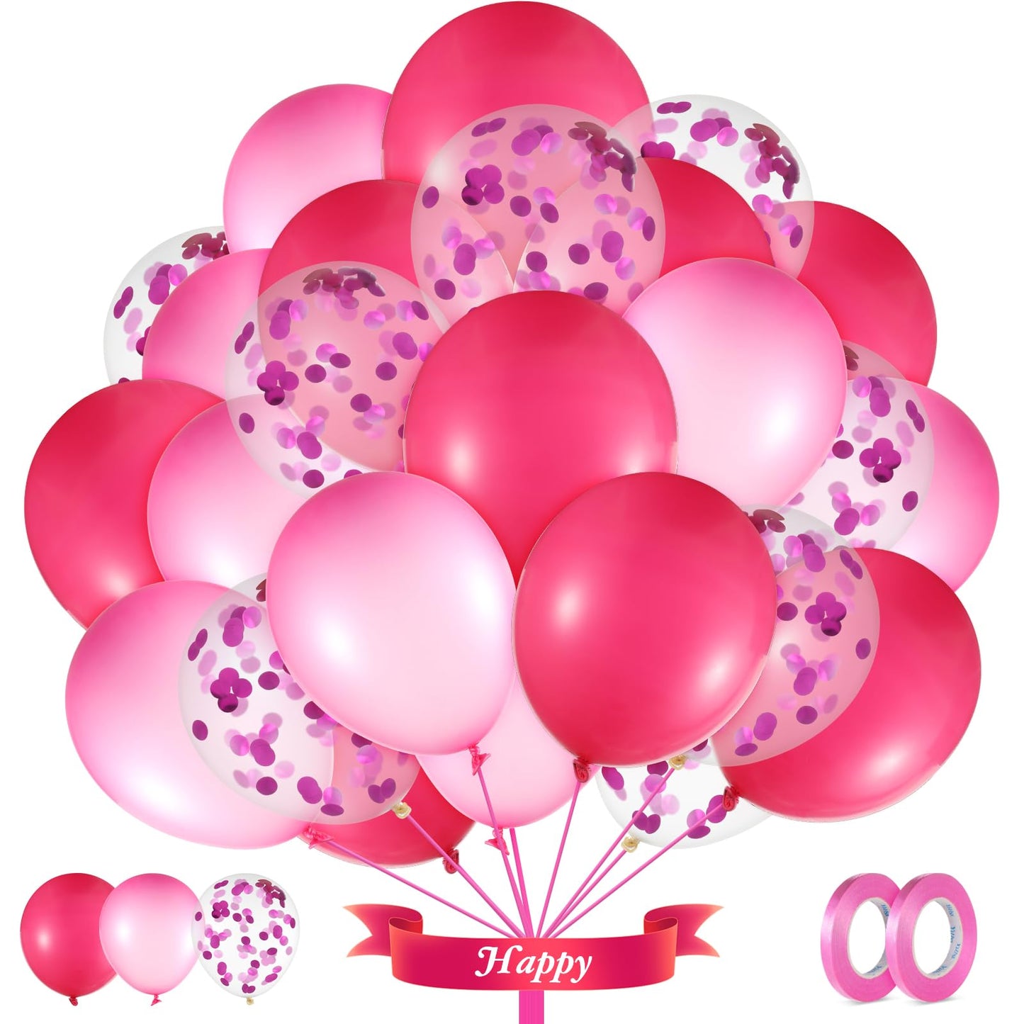 Tyqour 62Pcs Pink Balloons 12inch Baby Pink Balloons Hot Pink Balloons Confetti Balloons Pink Birthday Decorations for Baby Shower Princess Party Wedding Anniversary Decorations