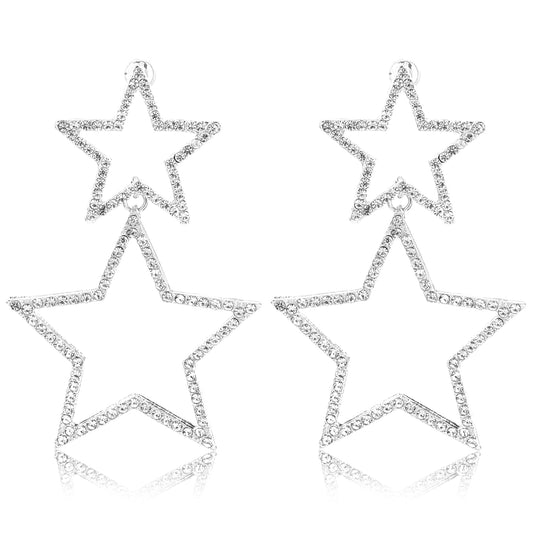 Star Dangle Earrings, Mabor Star Dangle Drop Earrings Simple Hollow Pentagram Earrings Exaggerate Star Earrings Big Anti-sensitive Lightweight Pentagram Earrings Jewelry for Women Teen Girls(1 Pair)