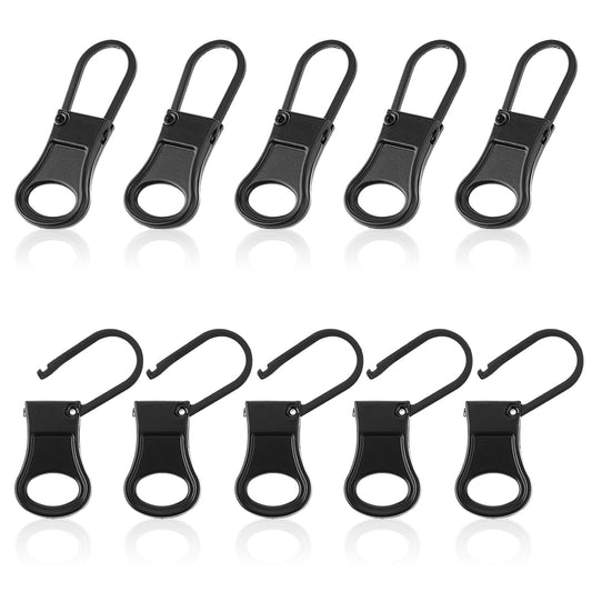 10Pcs Zipper Pull Replacement, Mabor Metal Zipper Pull Detachable Zip Pull Tabs Black Extender Zipper Pull Repair Kit for Clothing Jeans Backpacks Purse Luggage Suitcase