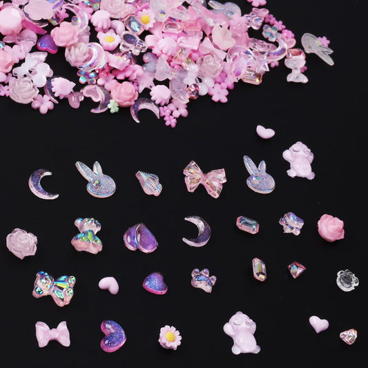 100 PCS Bow Nail Charms Y2k 3D Resin Camellia Flower Nail Gems and Charms Kawaii Nail Rhinestones Crystals Gems for Nail Art Decorations Designs DIY Crafting Accessories (Pink)