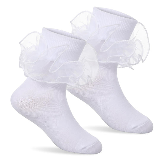 ZAHESIDS Women Big Ruffle Ankle Socks Adult Double Lace Frilly Cute Socks