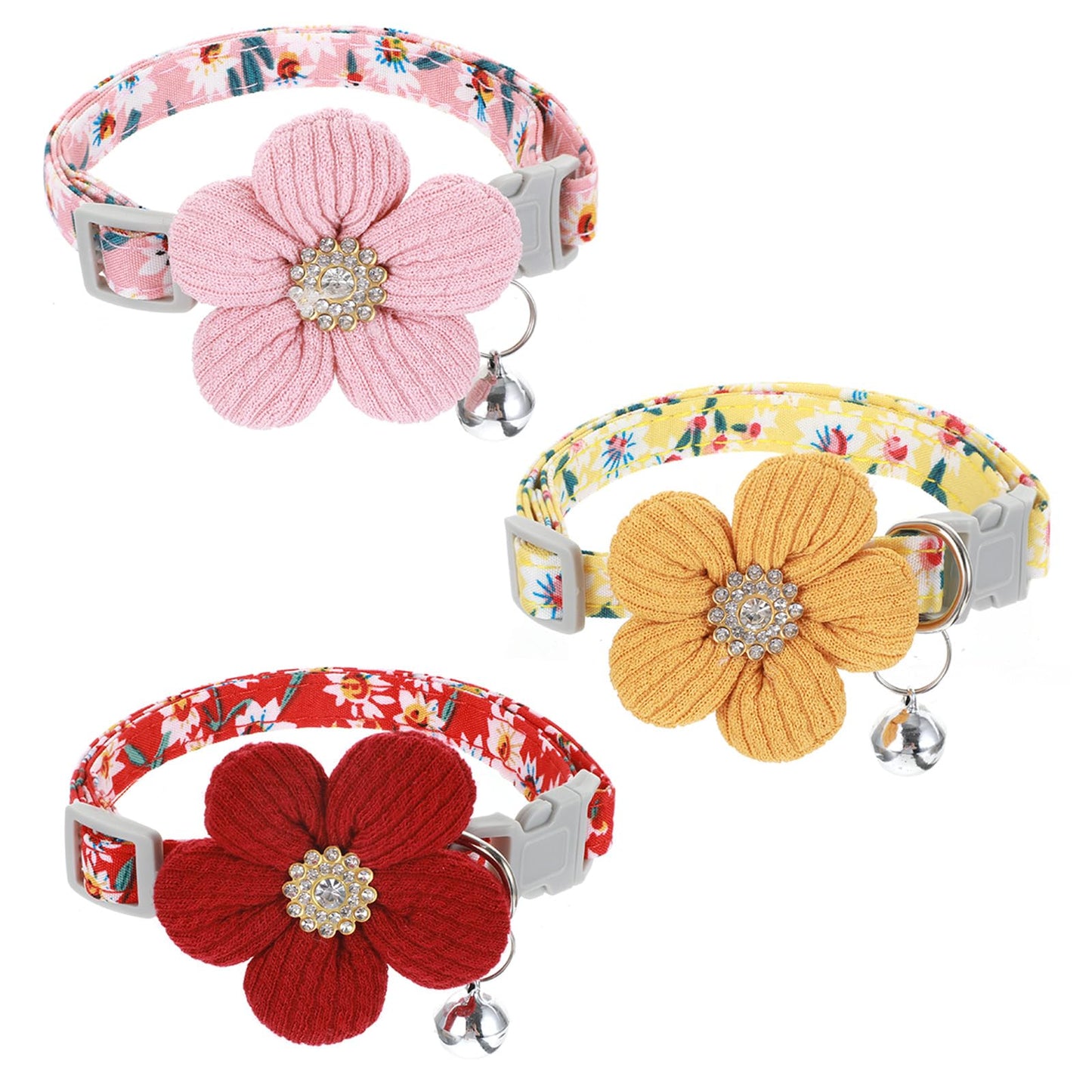 Chsoejuf 3PCS Dog Collar with Flower, Adjustable Floral Dogs Collars