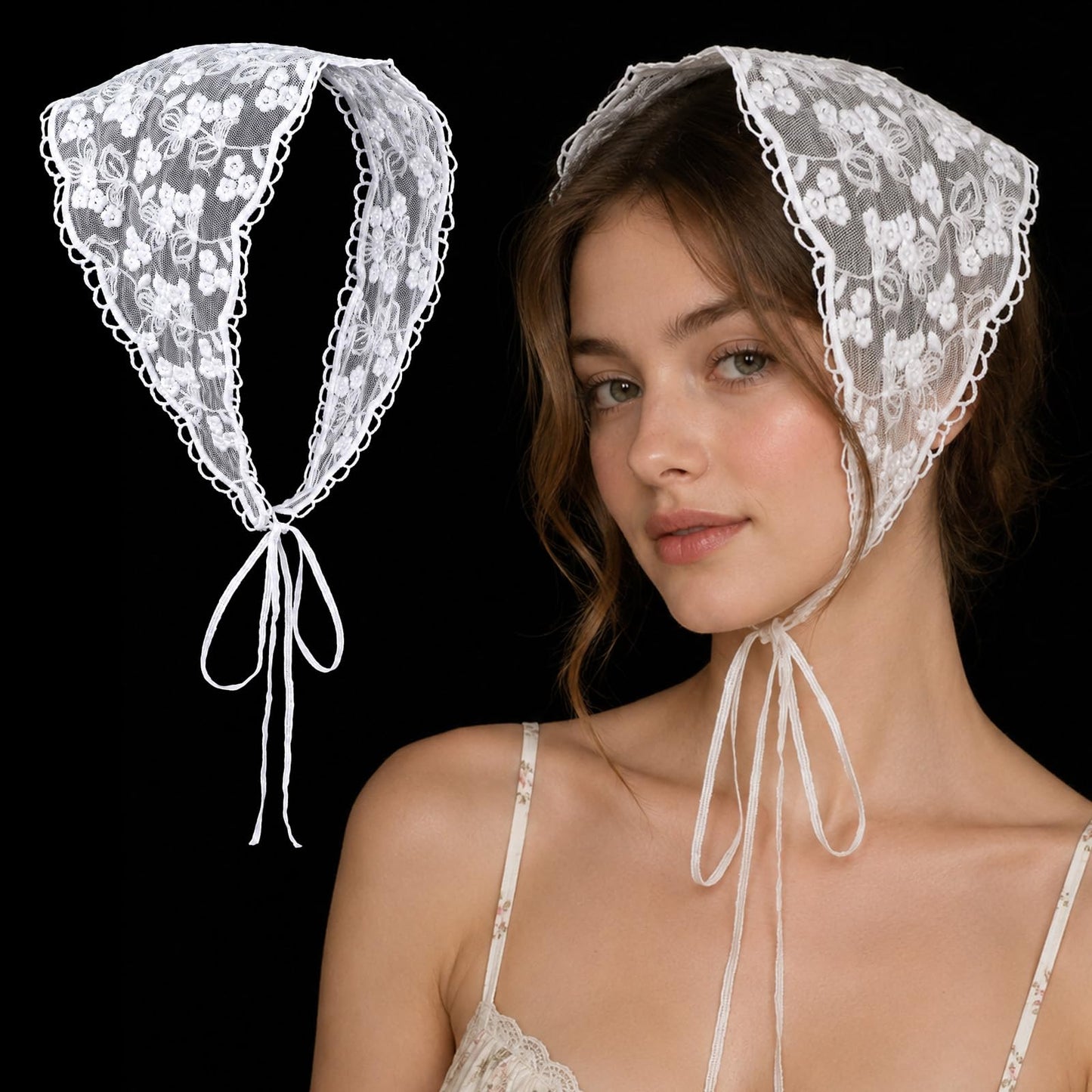 Lace Scarf White, 35" Cotton Polyester