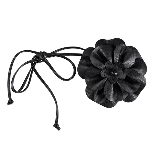 ZAHESIDS Pu Leather Big Flower Waist Belt Big Decor Flower Waist Chain