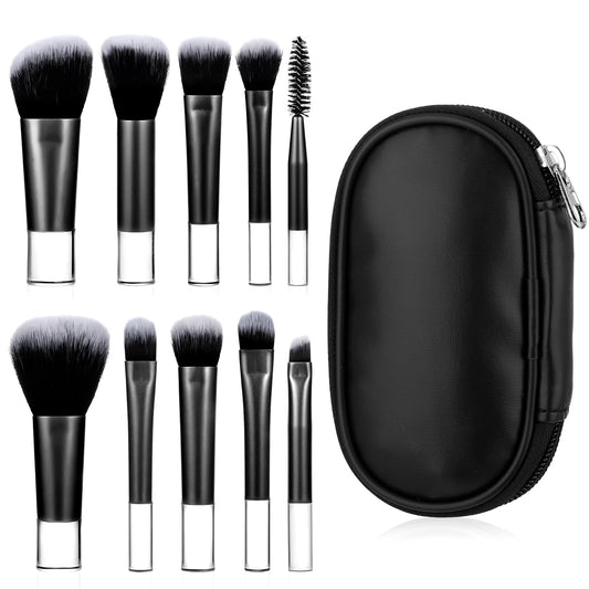 10 PCS Makeup Brush Set, Mini Travel Size Cosmetic Brushes Kit with Case, Full Function Foundation Eyebrow Blending Concealer Blush Eyeshadow Contour Powder Brush