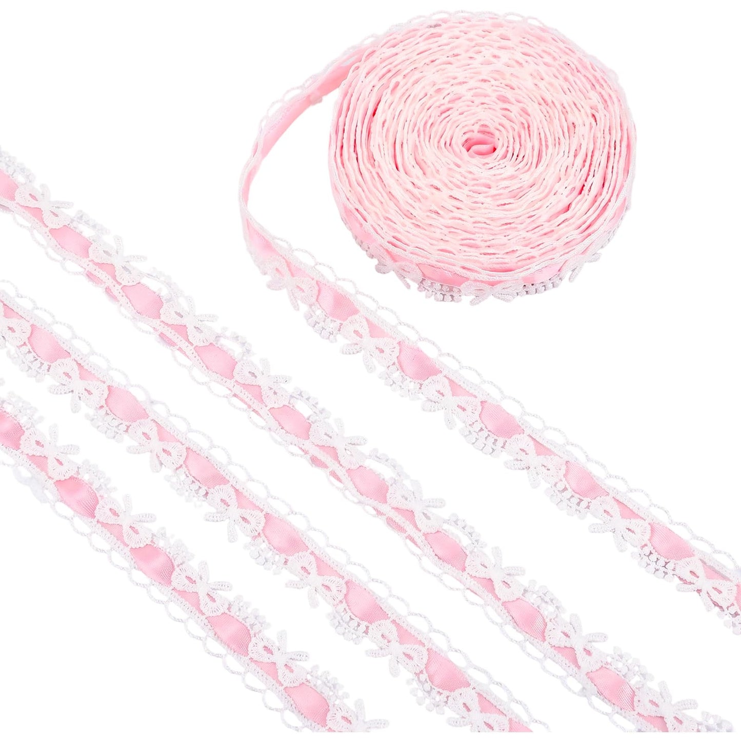 Chsoejuf Pink Lace Ribbon 5-Yard 0.67 Inch Width Stretch Lace Trim Fabric