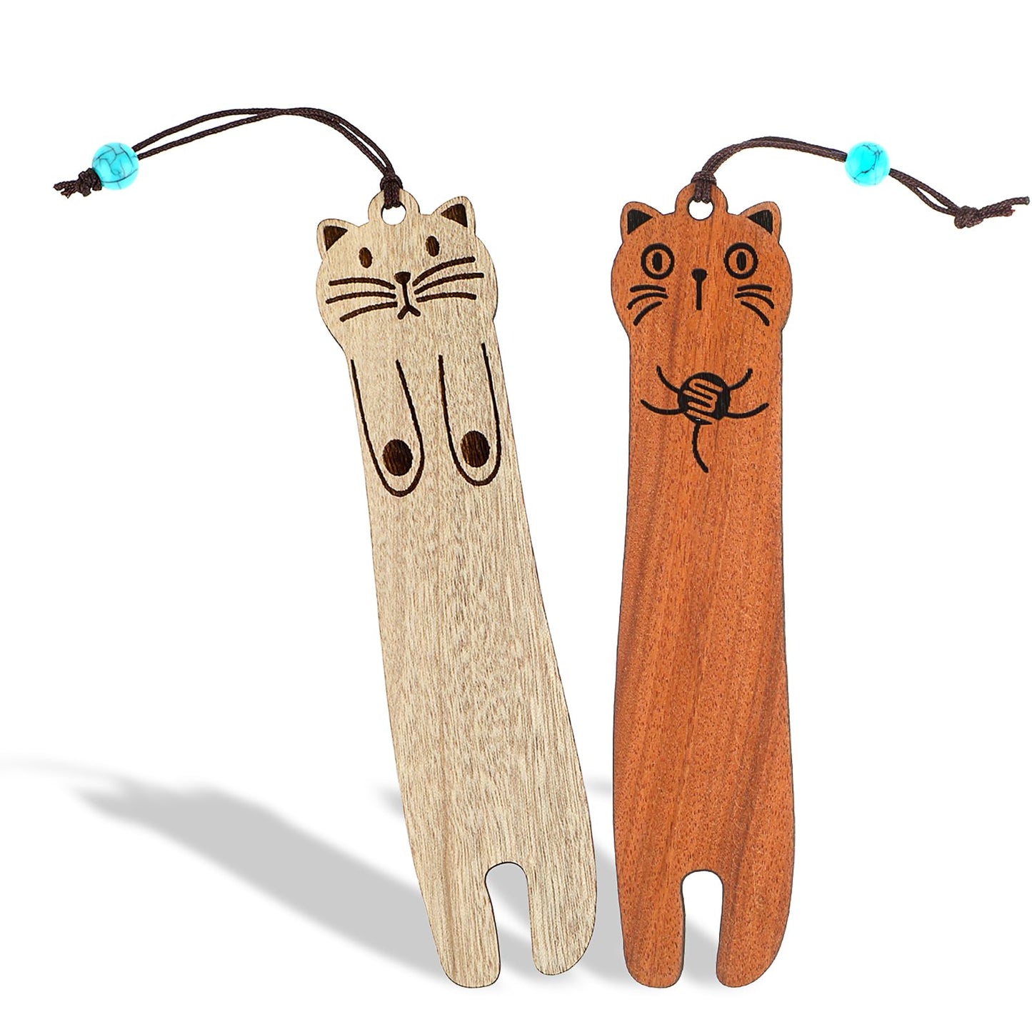 Mabor 2Pcs Wood Cat Bookmark Kawaii Wooden Bookmarks for Book Lovers Book Marker for Reading Cute Cat Book Marks for Men Women Students Kids Cat Lovers