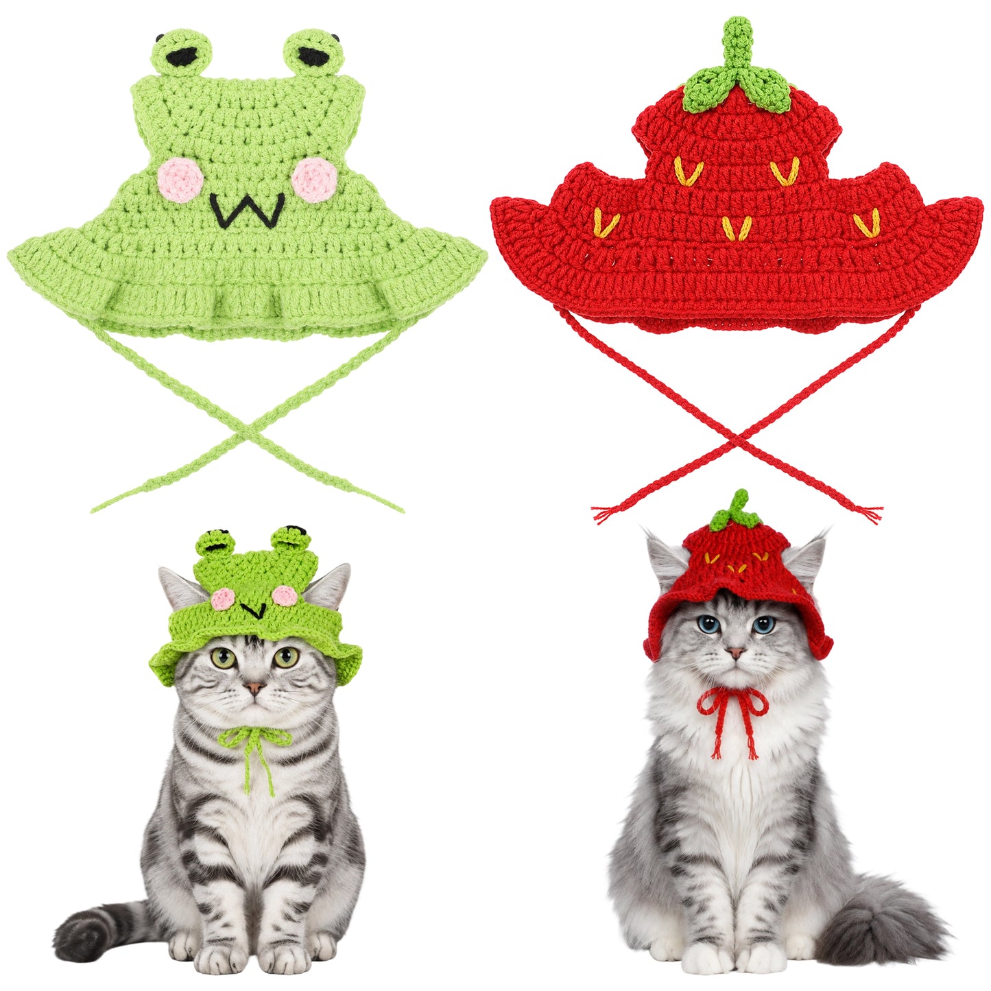 Quvvarly 2Pcs Cat Hats for Cats Only Cute Cat Hat Crochet Kitten Costume