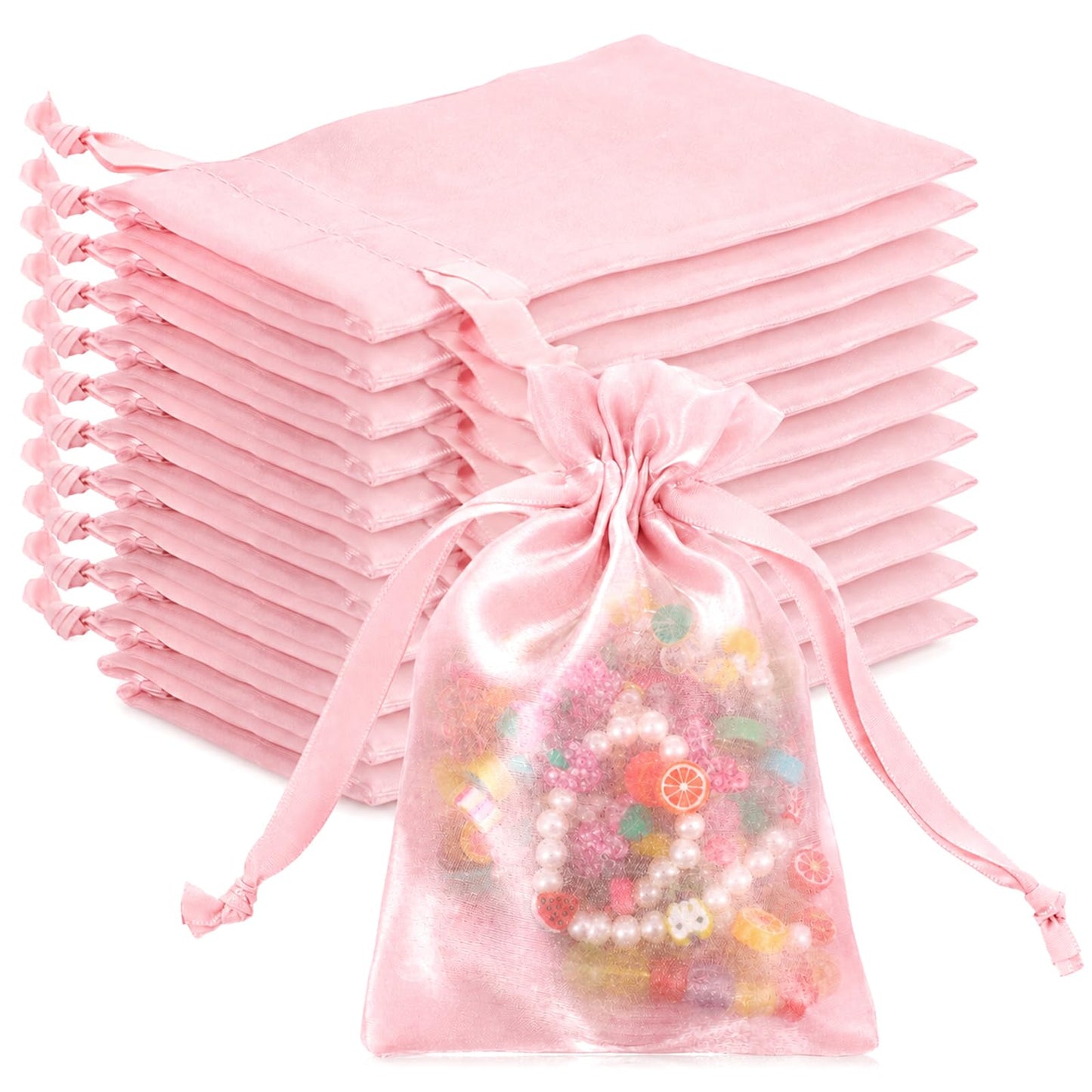 ZAHESIDS 12 Pack Small Organza Bags 5.9x3.9 Inch Drawstring Gift Bags(Pink)
