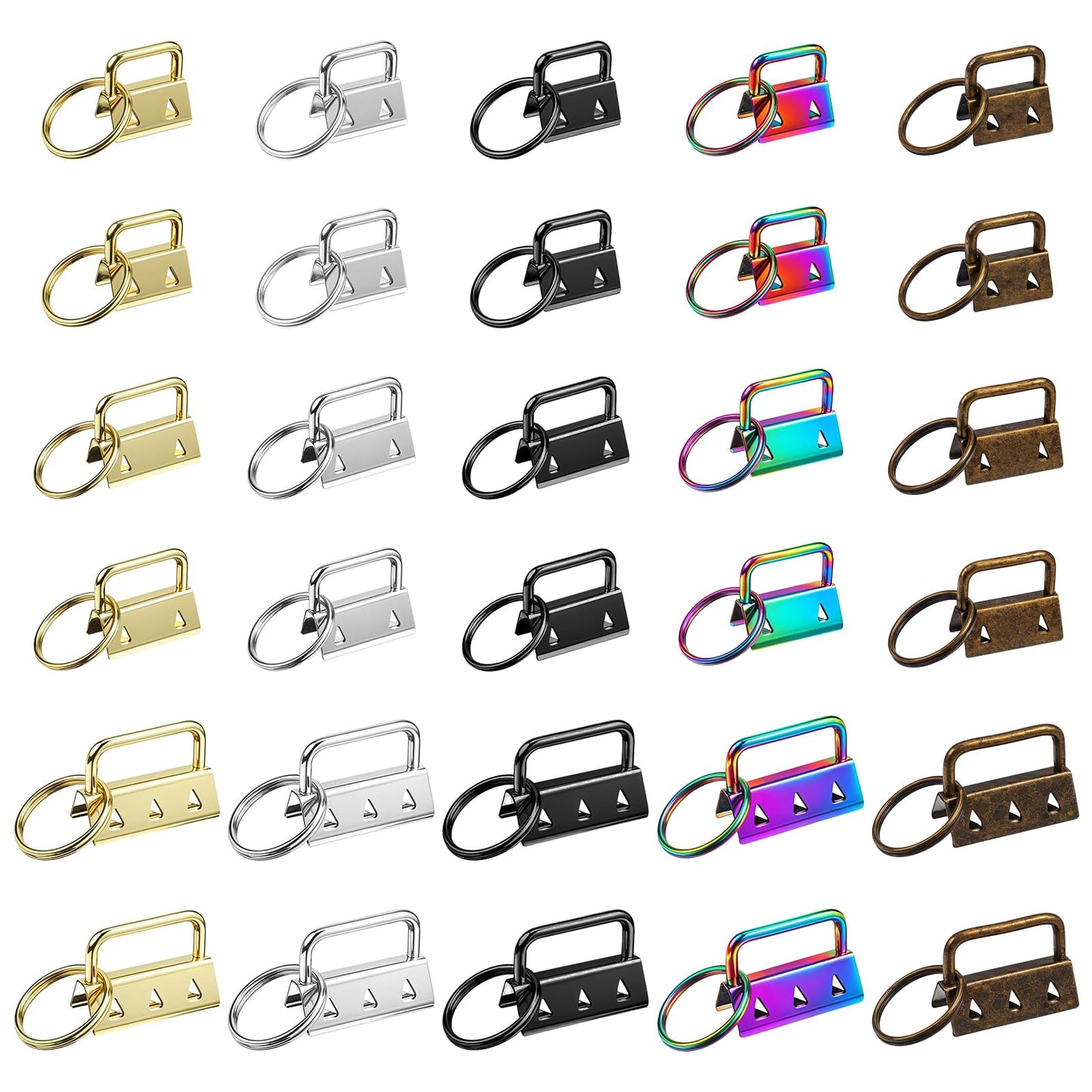 30 PCS Key Fob Hardware Wristlet Keychain Hardware with Split Ring Keychain Clamp Key Fobs Hardwares with Keys Rings Sets Bag Kit for Bag Webbing Wristlets Lanyards (Color Gold Black Silver Bronze)