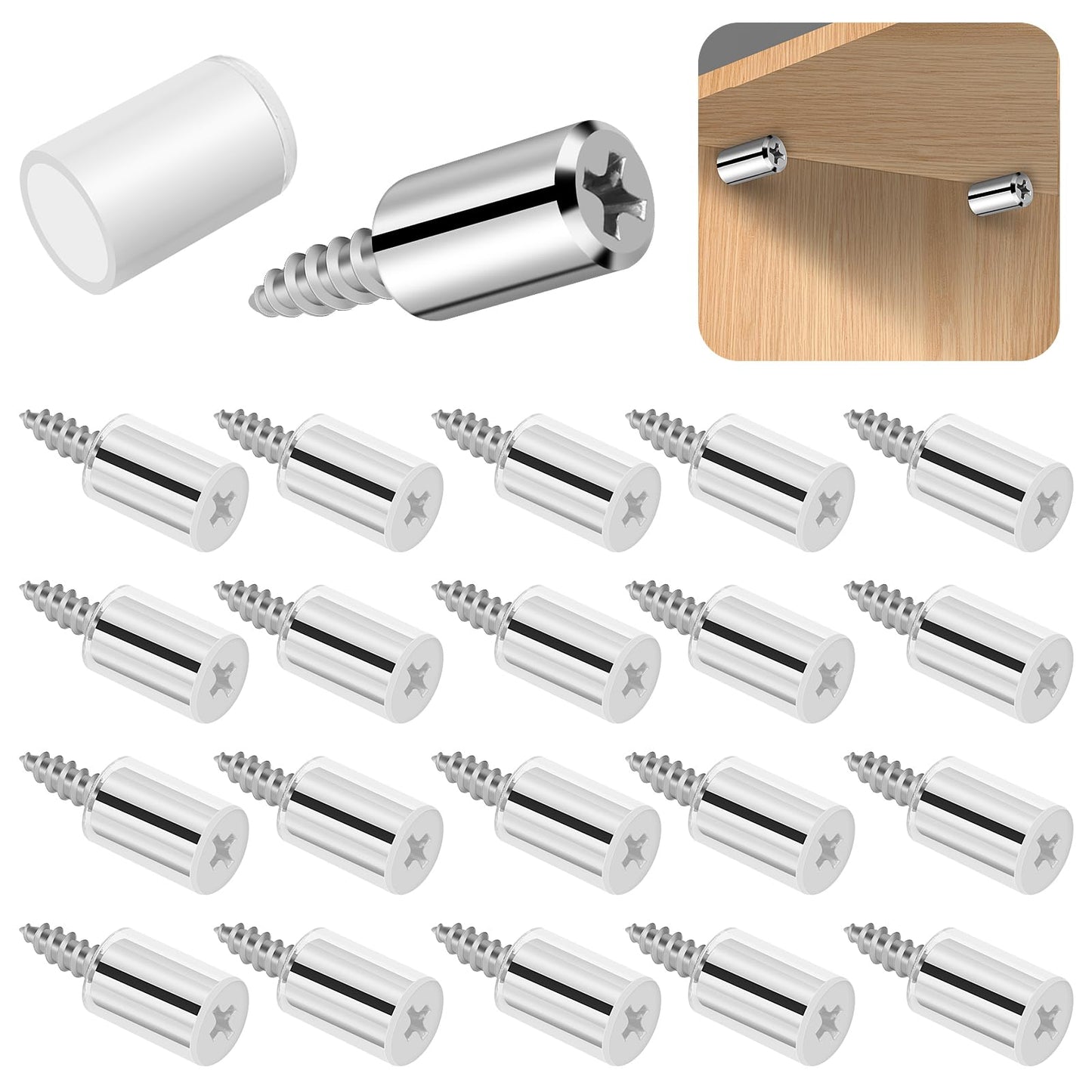 20PCS Cabinet Shelf Support Pegs Self-Tapping Screws Cabinet Laminate Support Shelf Pins with Anti-Slip Silicone Sleeve Metal Shelf Pegs for Furniture Bookcase Kitchen Cupboard Closet Glass Case