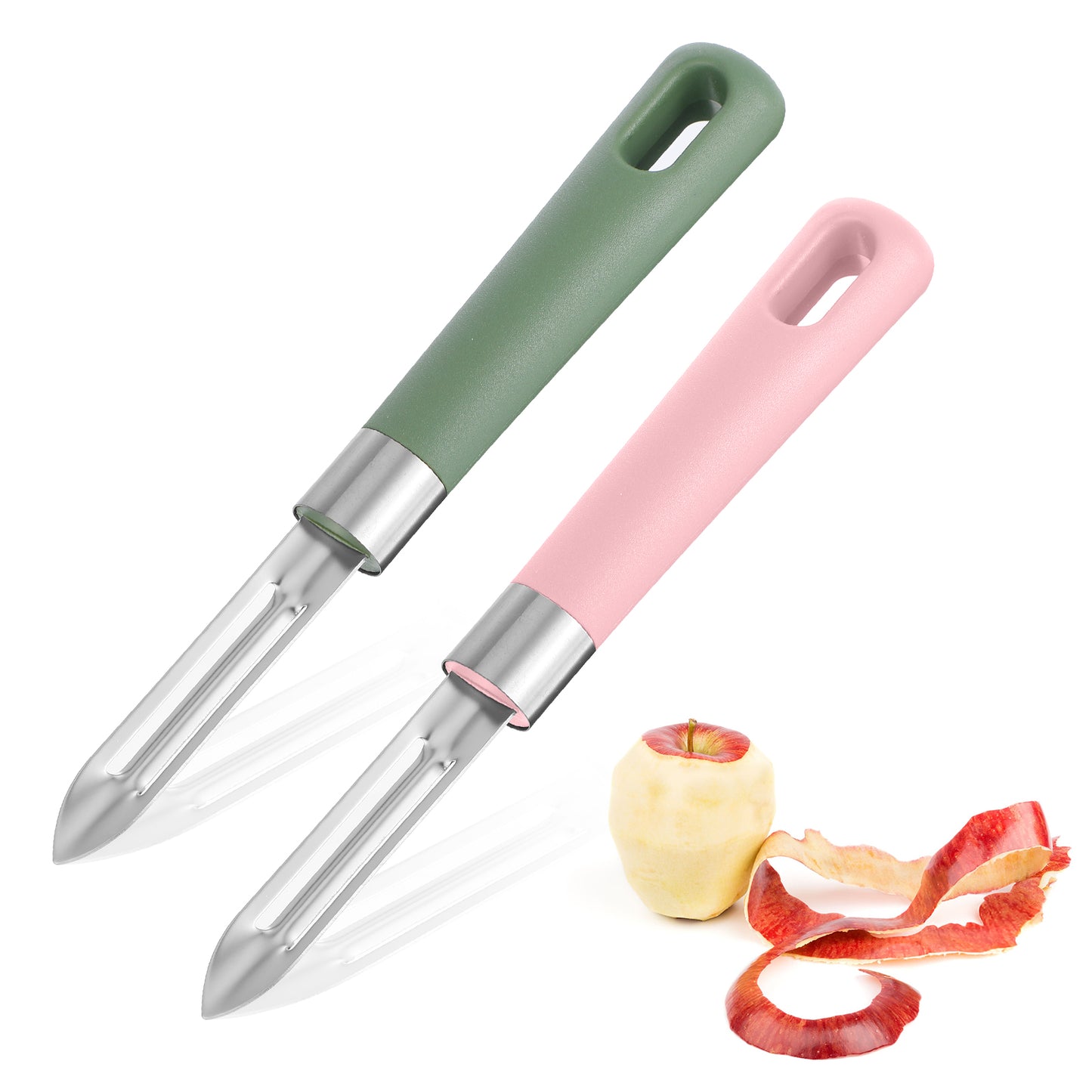 2 Pcs Kitchen Vegetable Peeler Potato Peeler for Kitchen Stainless Steel Rotary for Vegetable and Carrot Fruit with Ergonomic Safety Control Handle (Green Pink)