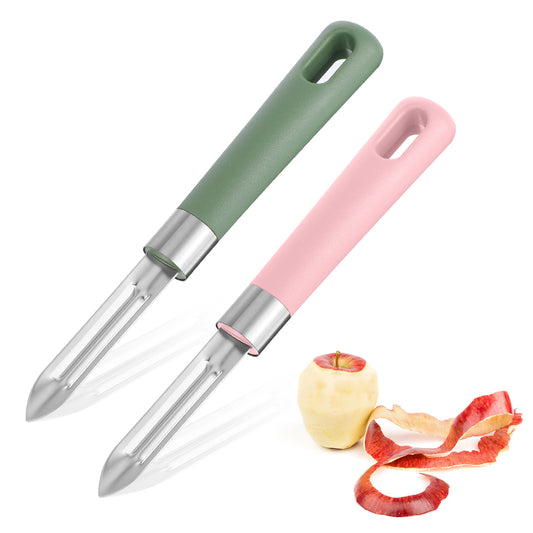2 Pcs Kitchen Vegetable Peeler Potato Peeler for Kitchen Stainless Steel Rotary for Vegetable and Carrot Fruit with Ergonomic Safety Control Handle (Green Pink)