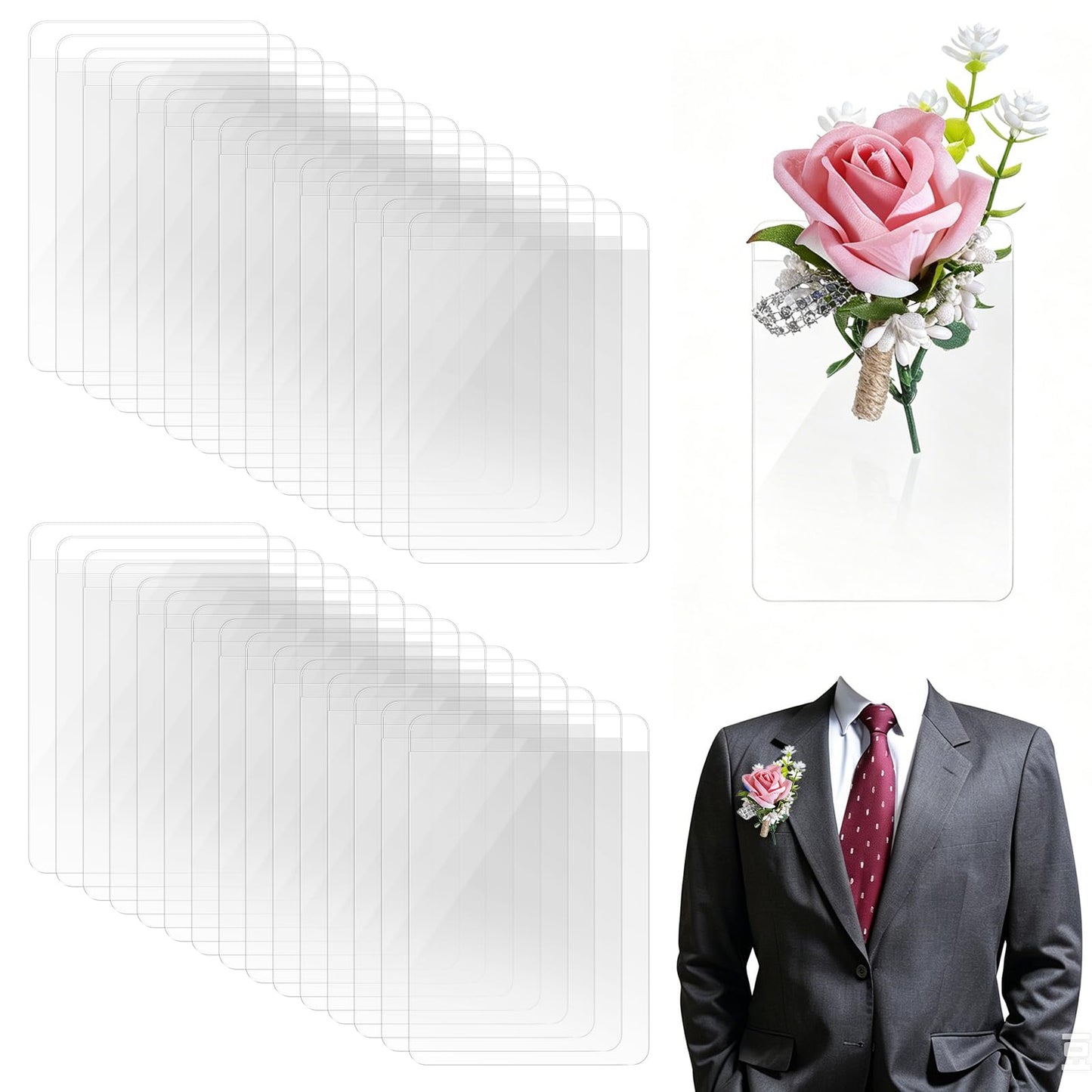 30 Pack Pocket Boutonniere Holder Plastic Square Flower Sleeve