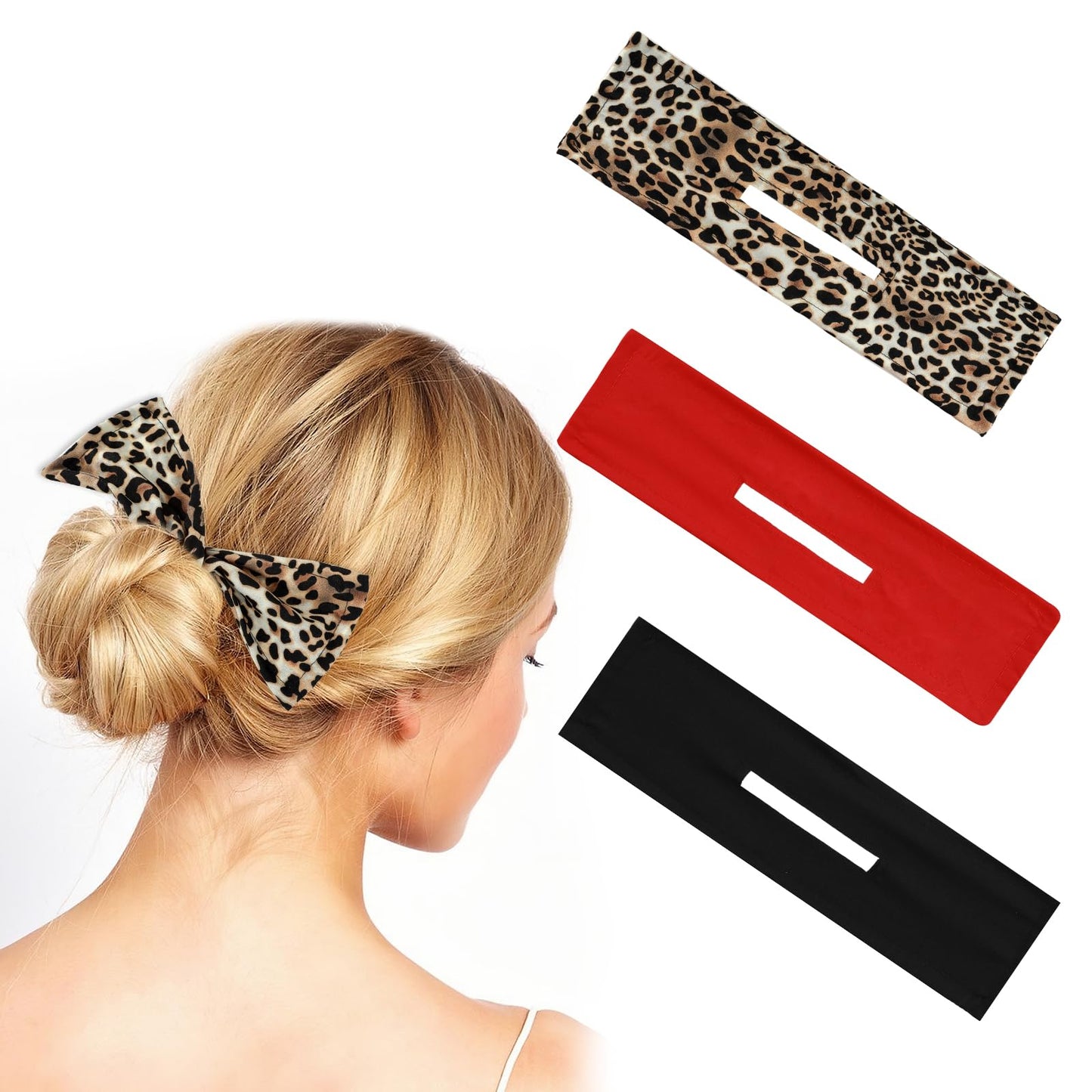 Hair Bun Roller,Mabor 3pcs Bun Makers for Hair,Easy to Use & Fixed Firmly,Hair Donuts for Buns,Hair Bun Shapers Accessories,Hair Tools(Black, Red, Leopard)