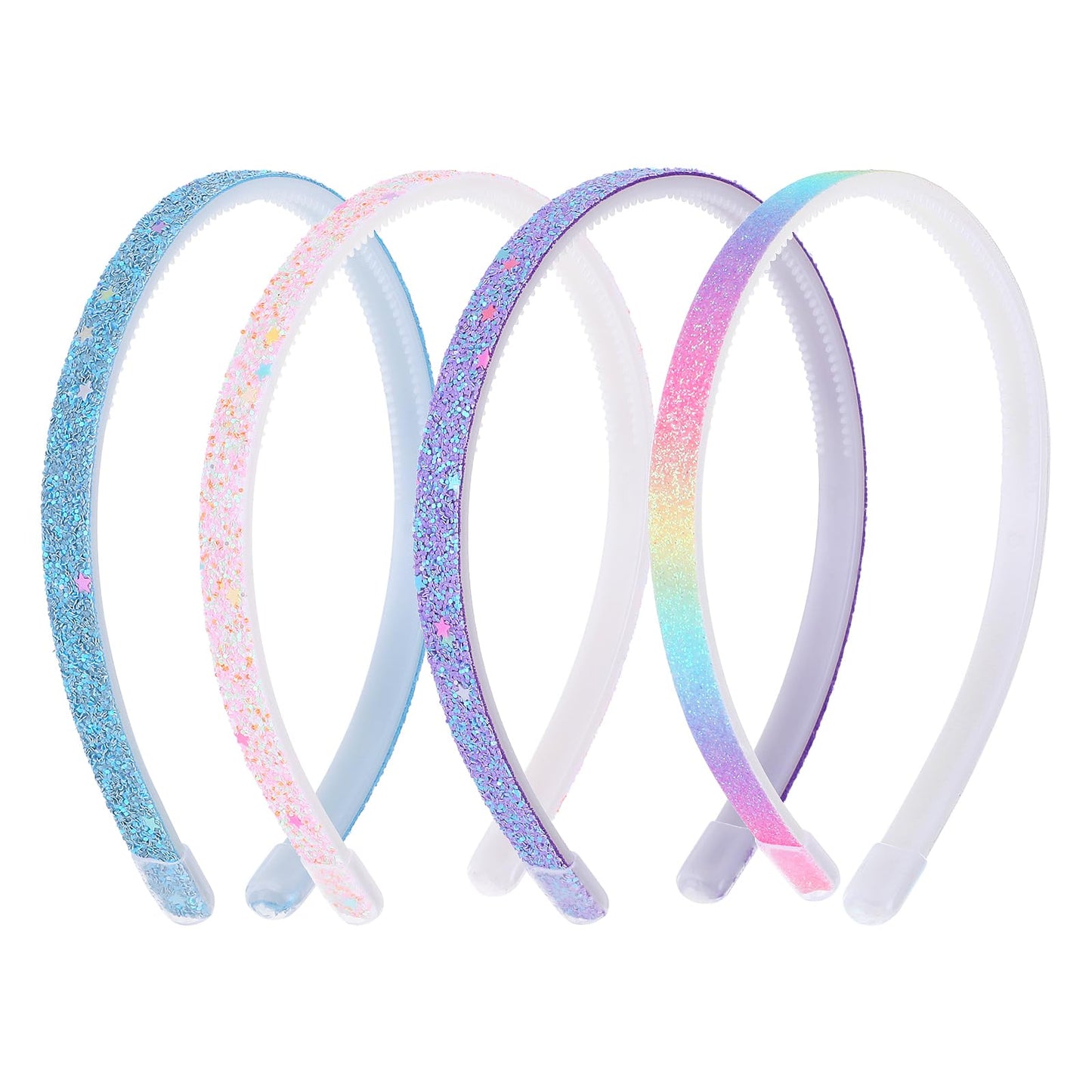4 Pcs Sparkly Headbands For Girls Plastic Cute Sparkly Non Slip Head Bands Thick Bling Confetti Rainbow Hair Bands With Teeth For Toddle Glitter Little Girls Kids Hair Loop Hair Accessories