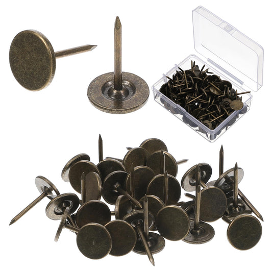 100PCS Bronze Upholstery Thumb Tacks for Wall, 0.71 Inch Heavy Duty Flat Head Push Pins, Vintage Decorative Wall Tacks Nails for Office Home Furniture Decor Fabric Wooden Photo