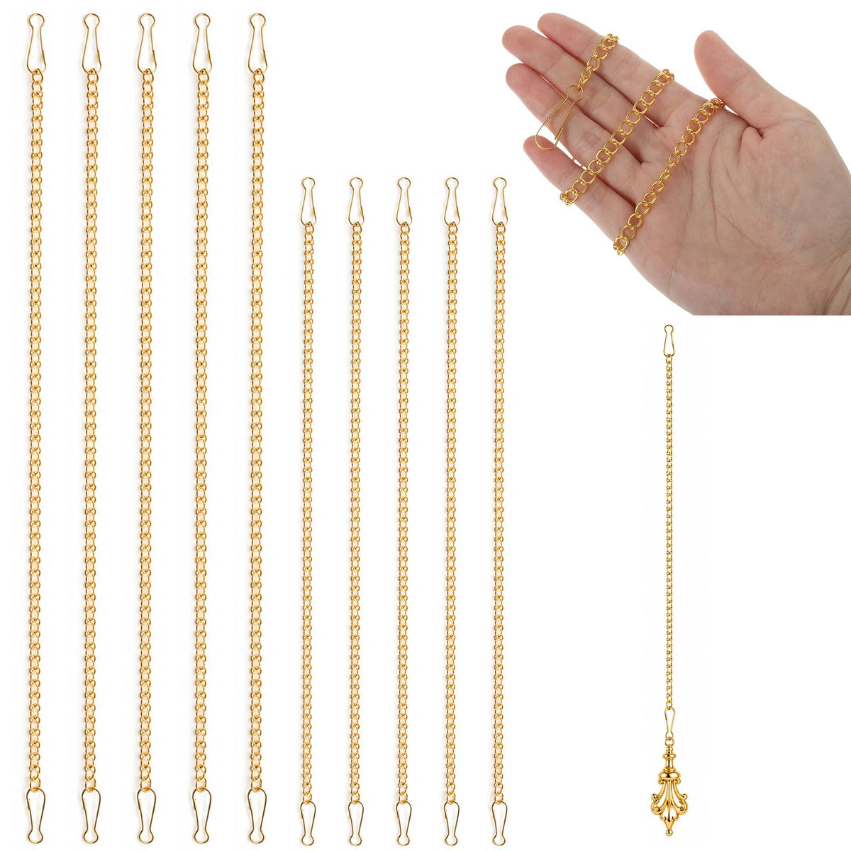 10 Pcs 16&20 Inch Stained Glass Window Hanging Chains with Hooks(Gold)