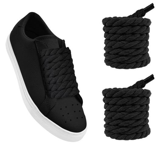 Teaaha 59" Length Rope Shoe Laces 10mm Round Thick Rope Shoelaces Replacement Rope Laces Cotton Chunky Twisted Lace Replacement Strings for A F-1 Sneakers(Black)