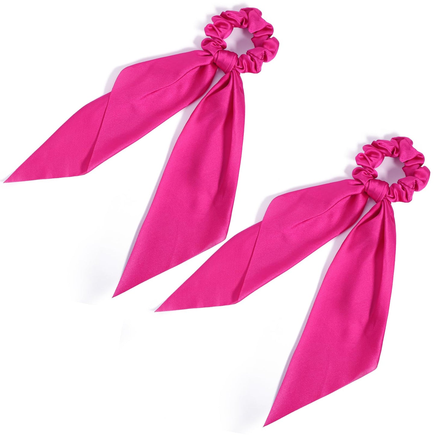 Scrunchie with Bow 2 PCS Ribbon Scrunchie Hair Scarf Scrunchies Ponytail Scarf Knotted Bow Silk Hairs Ties Satin Hairs Ribbon Scrunchy for Women and Girls Thick Thin Long Hair (pink)