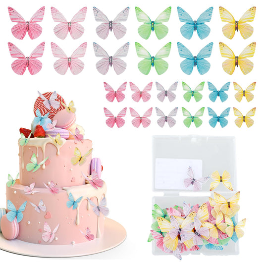 Tyqour 72Pcs Butterfly Cake Topper Butterflies Cupcake Toppers Mix Color Butterfly Cake Decorations for Birthday Theme Wedding Anniversary Baby Shower Party Decorating