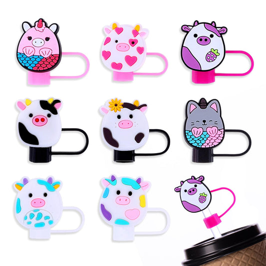 Tyqour 8Pcs Straw Covers Caps Compatible with Stanley Cup Animal Silicone Straw Toppers Straw Tip Covers for 10mm Straws