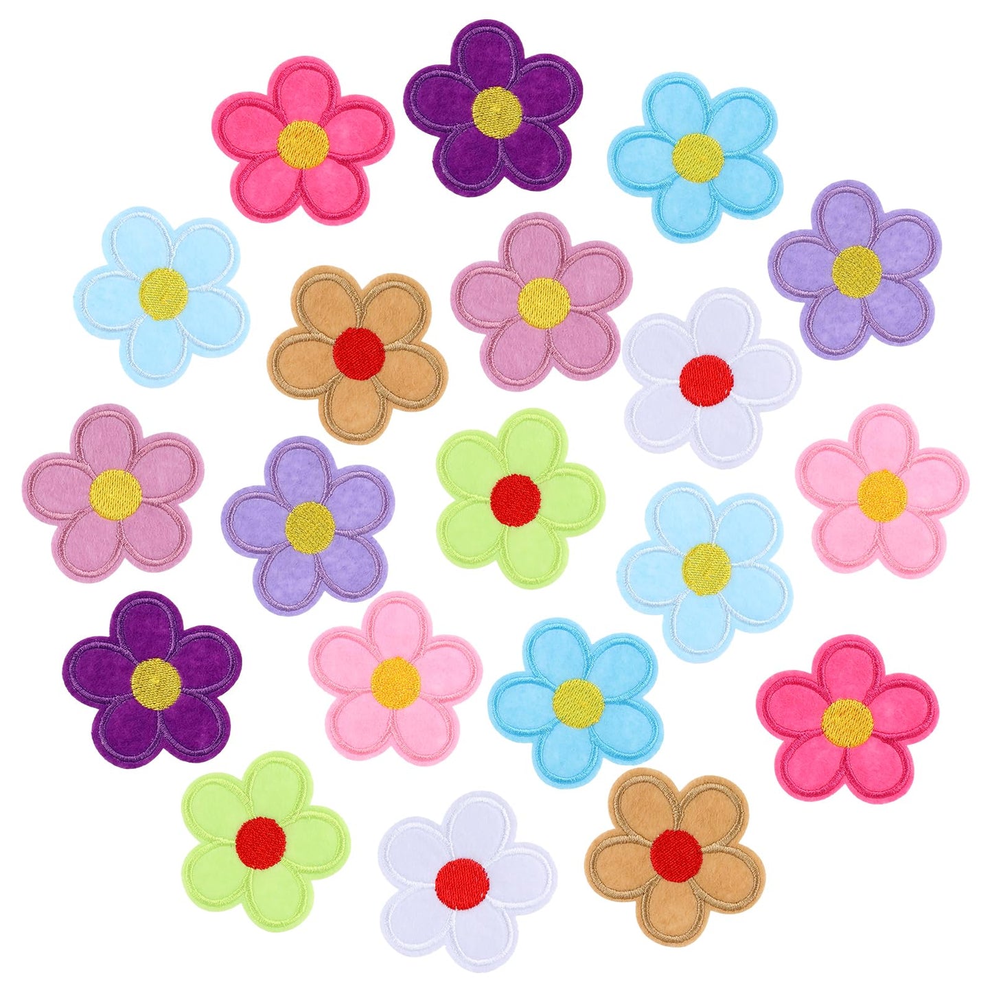 Tyqour 20pcs Cute Iron on Patches for Clothing, Pretty Flower Iron on Patches, 5 Petals Flower Embroidered Patches, Small Cute Sunflower Flower Iron on Patches Repair Decorations DIY Craft