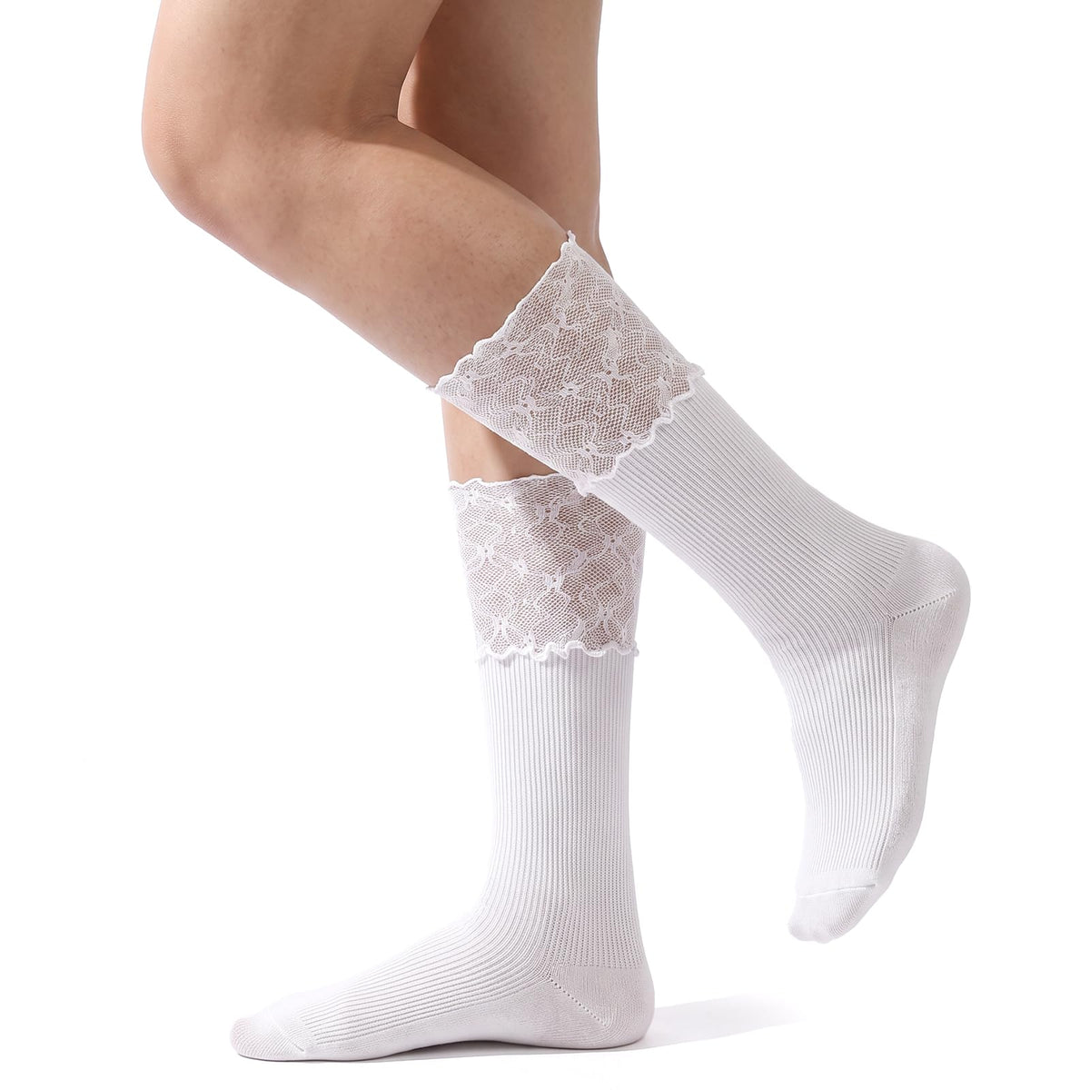 Chsoejuf 1 Pair White Lace Knee High Socks Elegant Y2k Boot Sock for Women
