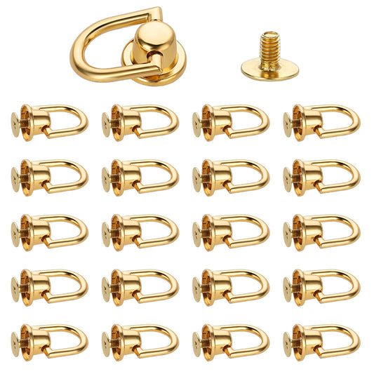 20PCS D Rings for Purse, D Ring Stud Screw Ball for Leather Purse, Gold D Ring Rivet Metal D Ring Stud Rivets Post Head Buttons for DIY Wallet Leather Collar Dog Buckles Handbag (Gold)