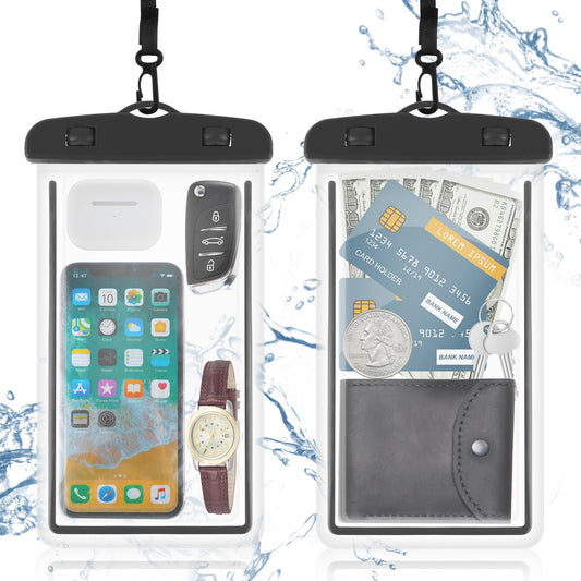 Tyqour 2 Pack Phone Waterproof Case, Cellphone Waterproof Pouch for Swimming, Water Proof Bags for Vacation Beach Pool Kayak Cruise Travel Essentials Accessories Clear