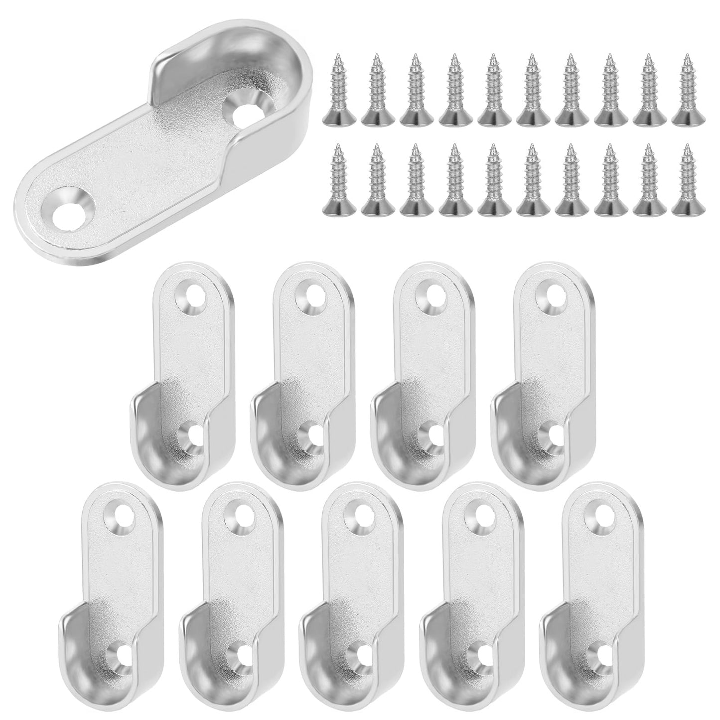 Bremorou Metal Wardrobe Pole Brackets, 10 Pcs 0.78 X 1.8 Inches Zinc Alloy Wardrobe Rail Bracket, Polished Chrome, Wall Mount