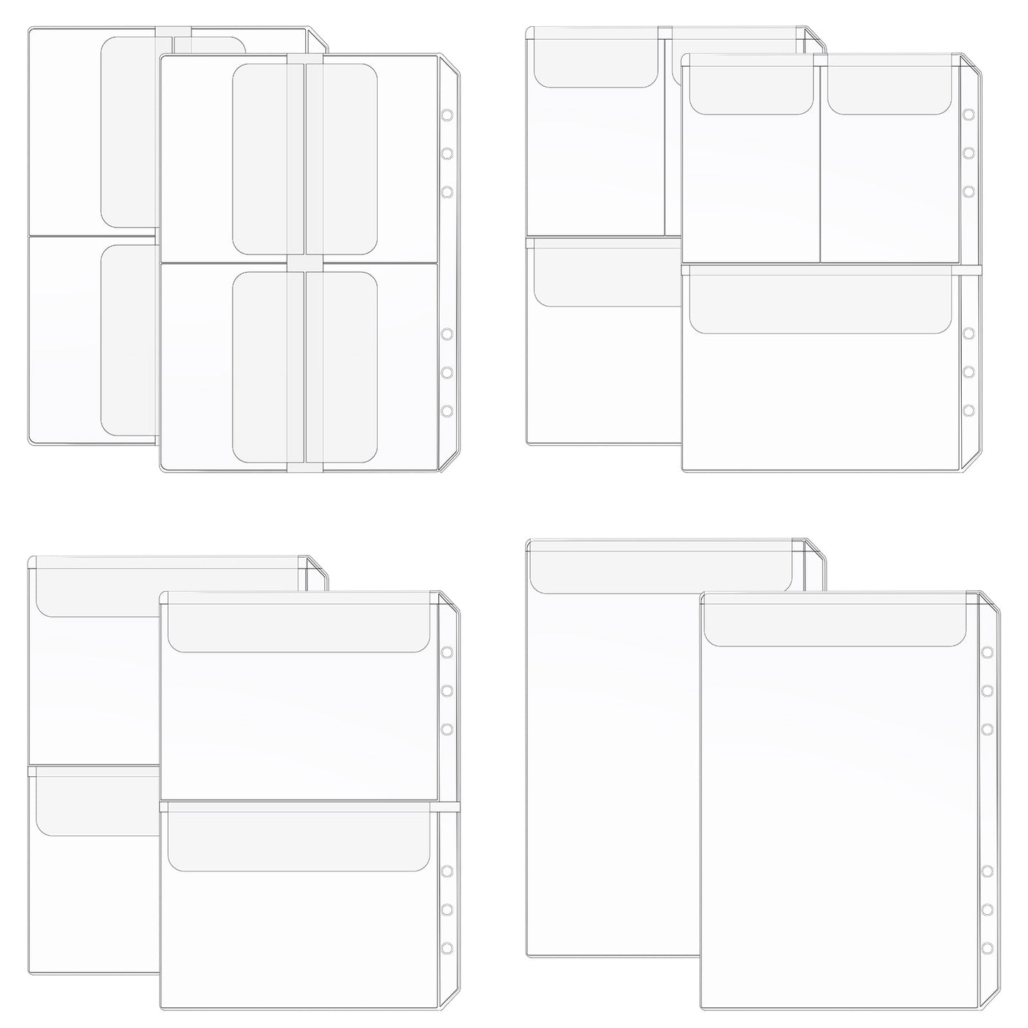 Nogeqi 8 Pcs Binder Pockets, A5 Binder Inserts, Clear 6 Holes Binder Pouch, PVC A5 Planner Inserts, A5 Planner Accessories for 6-Ring Notebook Binder Loose Leaf Bags