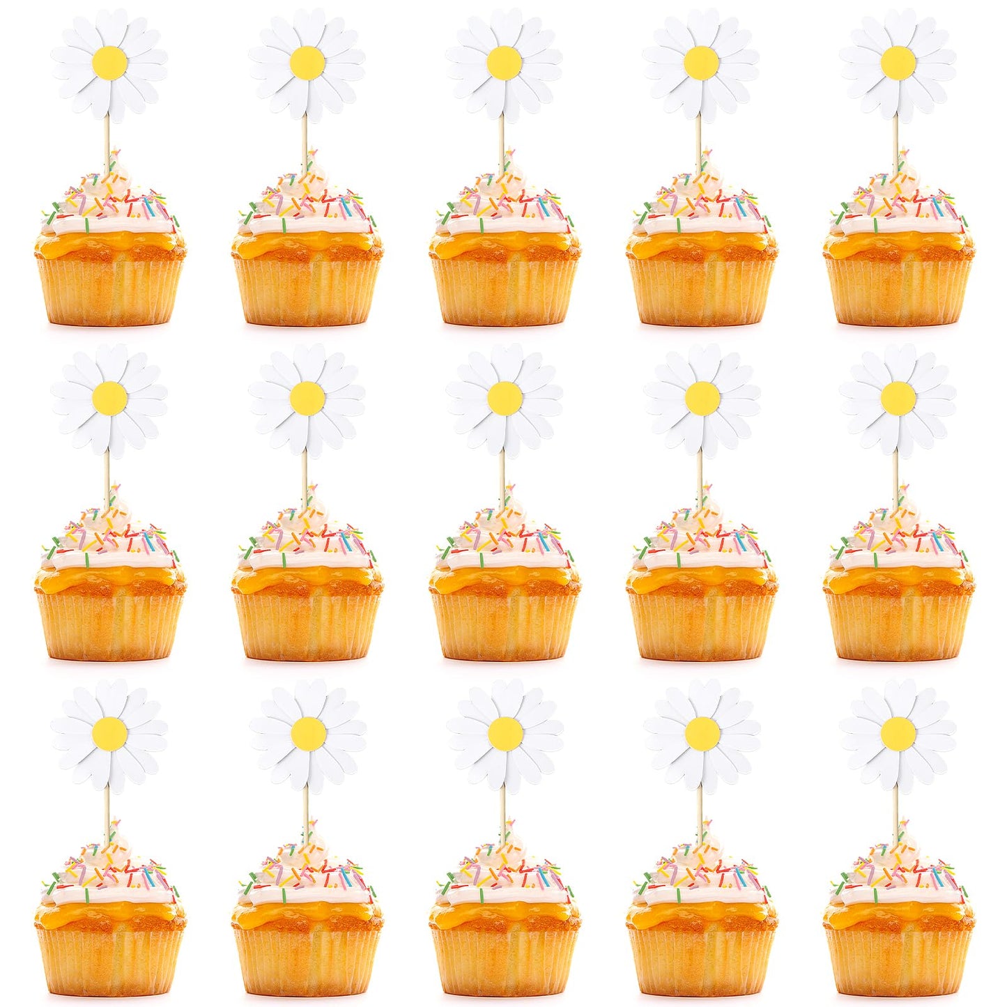 24Pcs Daisy Cake Decorations Daisy Cupcake Toppers Floral Cupcake Toppers Flower Cake Topper Decorations Chrysanthemum Cupcake Toppers Spring Daisy Flower Cake Picks for Cake Decorations White