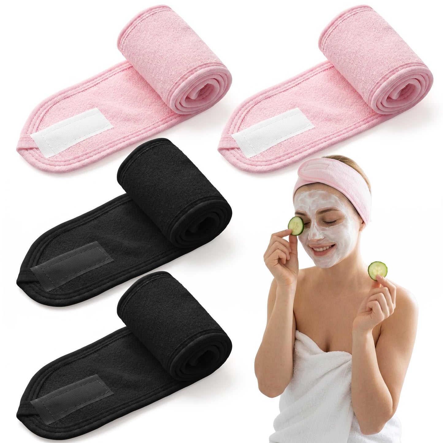 Chsoejuf 4PCS Facial SPA Skincare Headband Soft Stretchable Adjustable