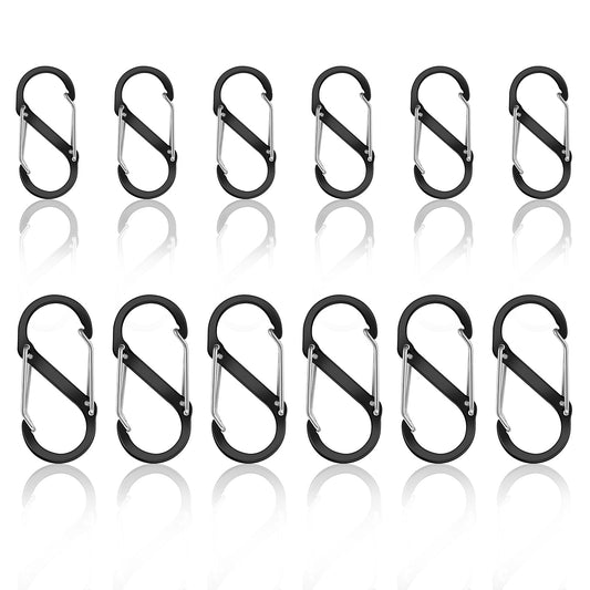 Tyqour 12pcs Dual Opening S Shape Spring Clips, Small Mini Carabiner Clips, Carabiner Keyring Clip Small Anti Theft Zipper Locks for Backpacks Camping Luggage Outdoor Fishing Suitcase