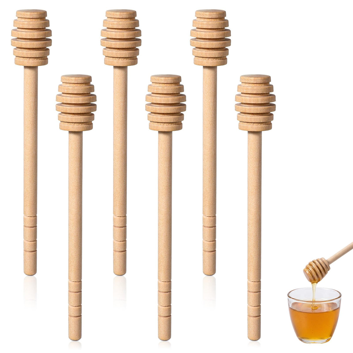 Chsoejuf 6PC 6 Inch Mini Wooden Honey Dipper Stick Honeycomb Stirrers Spoon