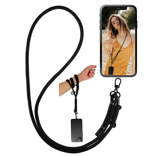 Tyqour Universal Phone Lanyards with Tether Tabs, Adjustable Cell Phone Strap Crossbody, Anti-Theft Cell Phone Wrist Lanyard Phone Neck Strap for Most Smartphone Cases for Men and Women(Black)
