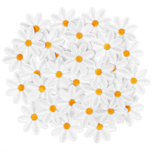 30 Pcs Daisy Flower Iron On Patches Daisy Patches Iron On Embroidered Flower Patches Clothing Embroidered Sew Applique Repair Patch for DIY Decoration T-Shirt Backpack Hoodies Shoes Bags