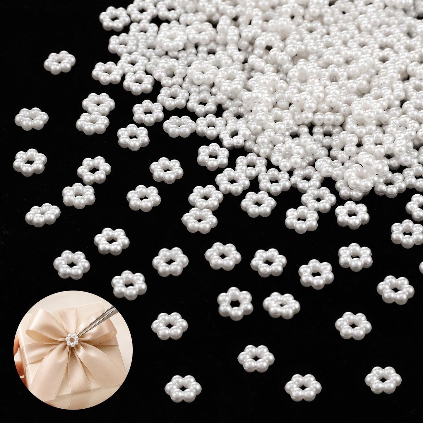 RAHHLIZS 400Pcs Pearl Flower Table Scatter Confetti Flower Beads Confetti