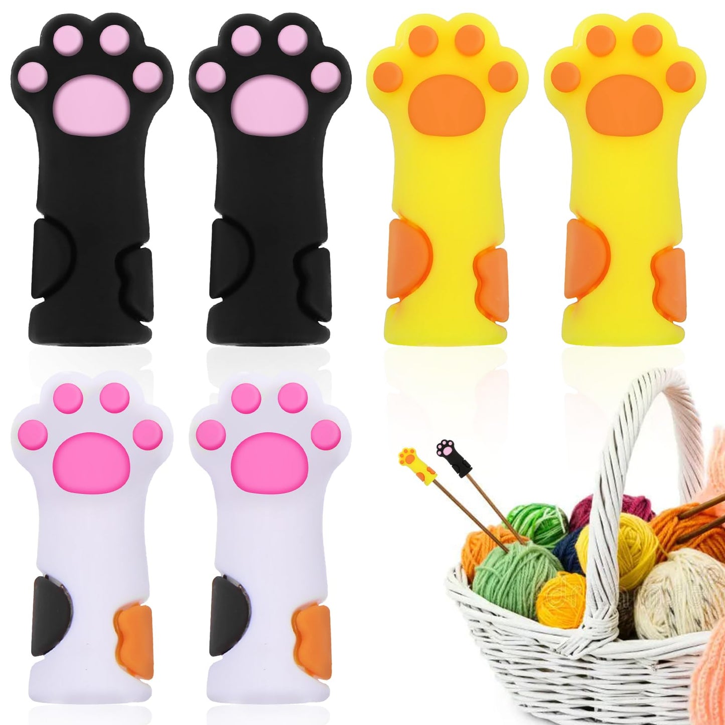 Ouligay 6Pcs Cat Paw Knitting Needle Stoppers Knitting Needle Point Protectors Knitting Needle Caps Knitting Accessories for Knitting Craft Quilting DIY Art Sewing fit Size 11-17 (8mm-12.75mm) Needles
