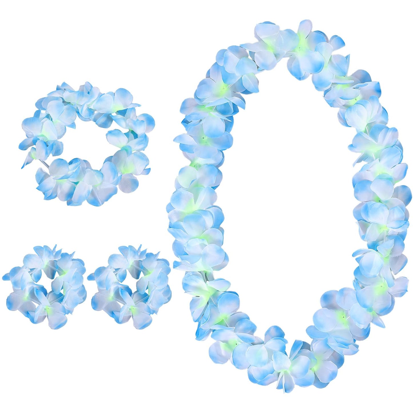 Chsoejuf Blue Hawaiian Leis Tropical Flower Necklace Headband Bracelets Set