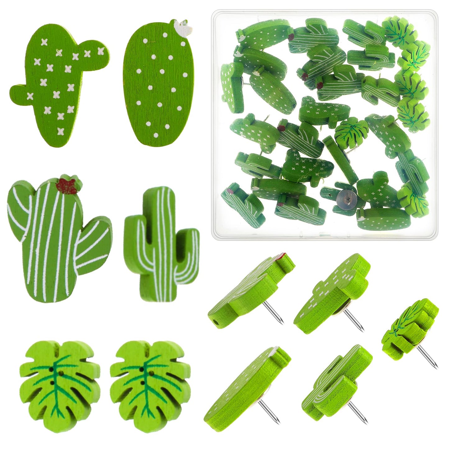 Green Cork Pins,30pcs Cactus Plant Pins,Mabor Decorative Thumb Tacks,Green Plants for Good Mood,Drawing Pins for Notice Board,Pin Board Accessories Teachers Students School Office
