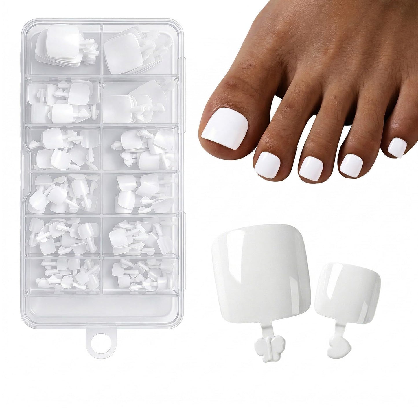 Ouligay 120PCS White Press on Toenails 12 Size Square Fake Toe Nails White Fake Toenails Press on Solid Color Press on Nails Toes Full Cover False Toenails Stick on Nails Art DIY Gifts for Women