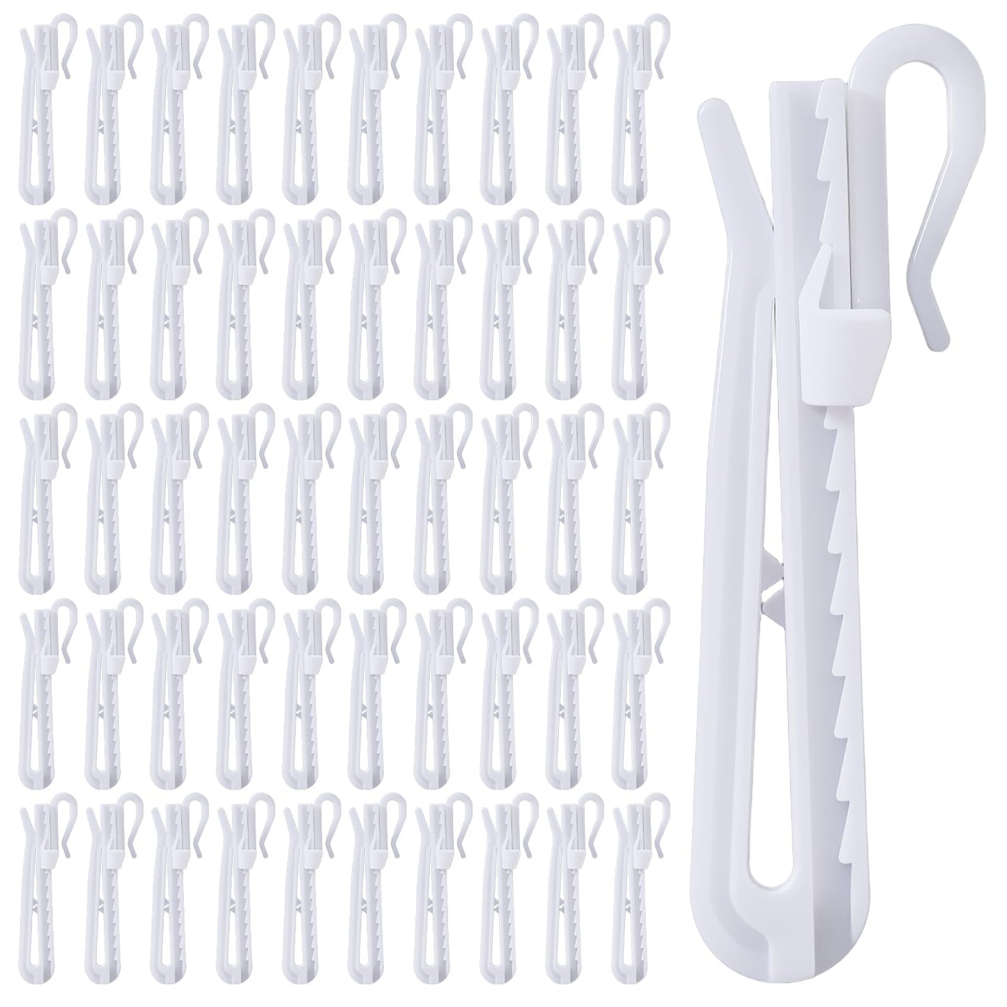 Sorcristy 50 Pcs Pinch Pleat Curtain Hooks 7cm Adjustable Curtain Clips Plastic Drapery Pins for Window Door Shower Curtains