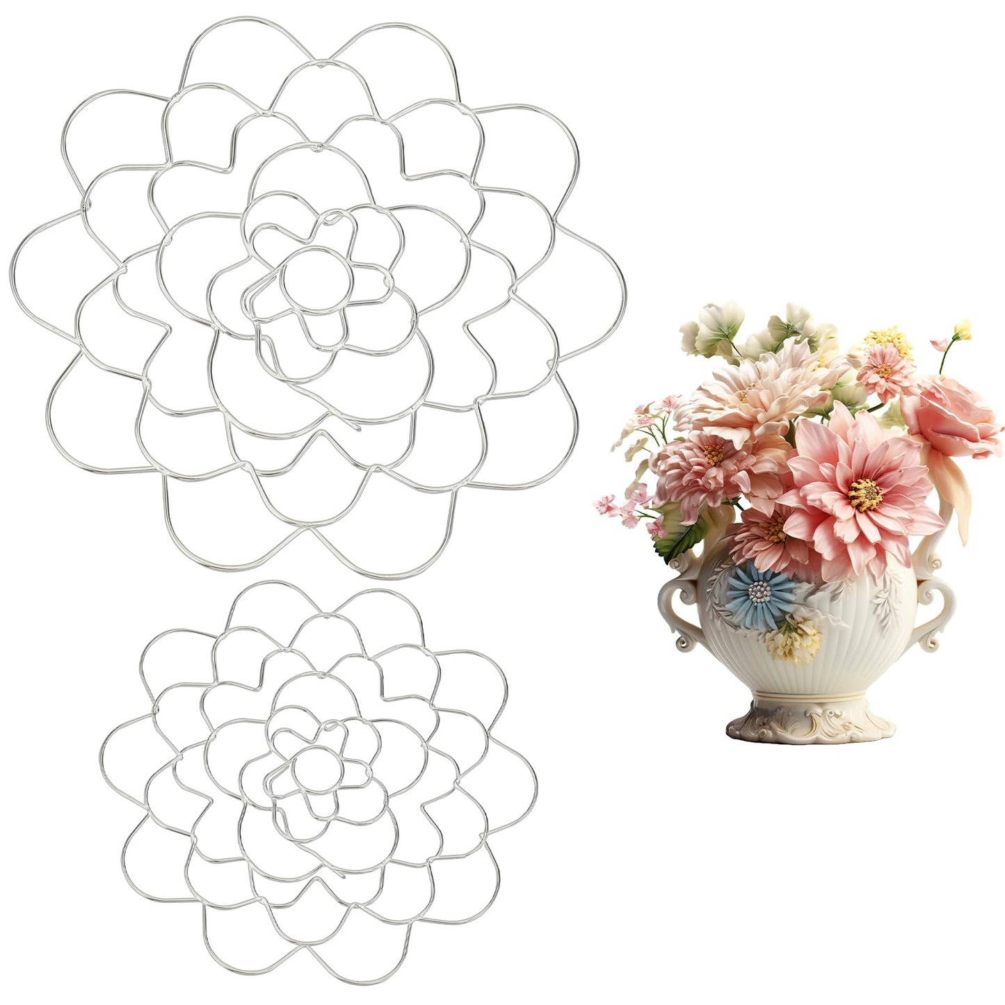 Teaaha 2 PCS Reusable Vase Buddy Floral Grid for Vase, Stainless Steel Wire Flower Frogs for Arrangements Vase Floral Grid Arranger Twist for Vase Floral Stems Bouquets Plant Fixation (Silver)