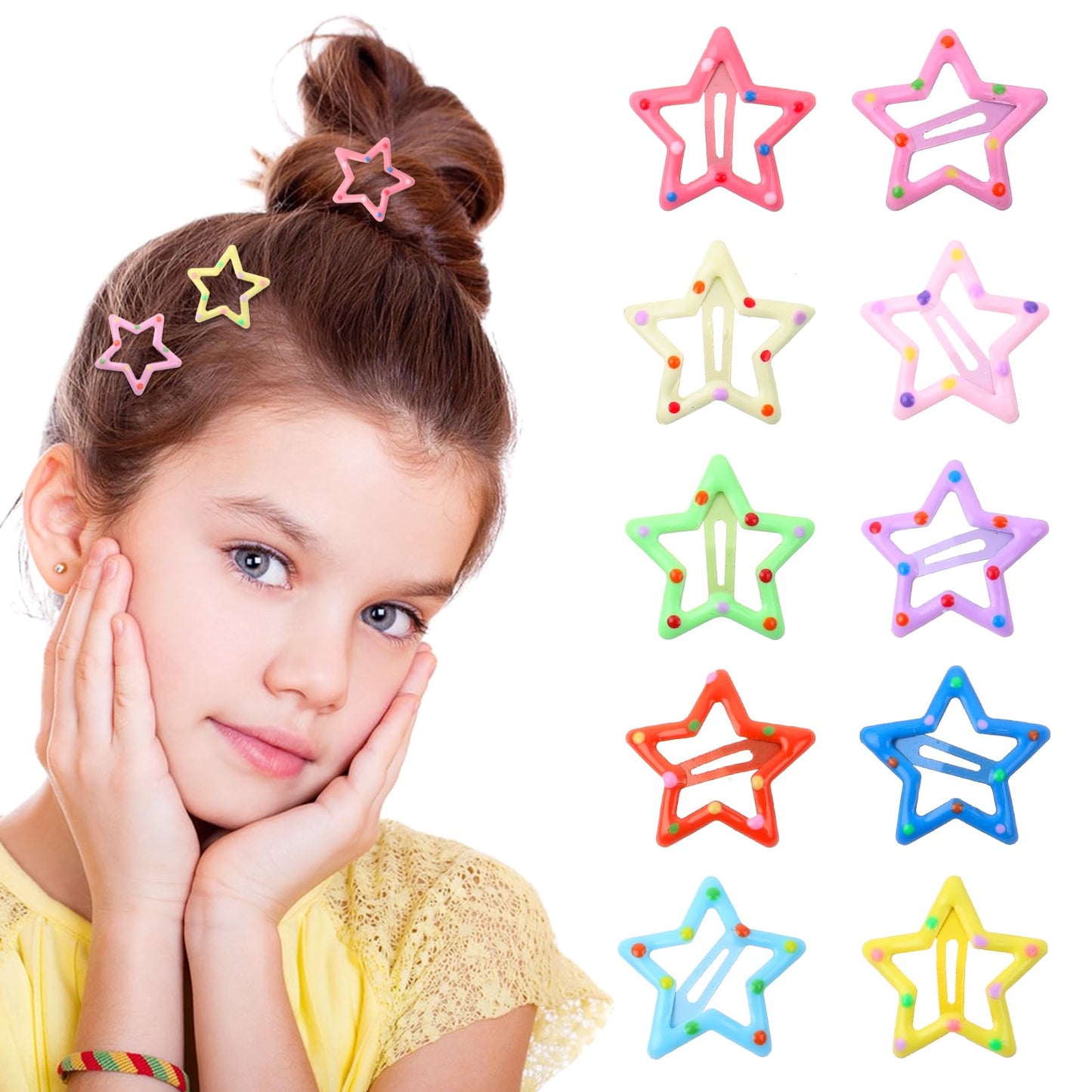 20PCS Star Hair Clips Colorful Star Hair Clips For Girls Star Snap Hair Clips Cute Mixed Color Metal Hair Star Barrettes Non-Slip Toddlers Tiny Star Hairpins For Women Girls Kids Birthday Gifts