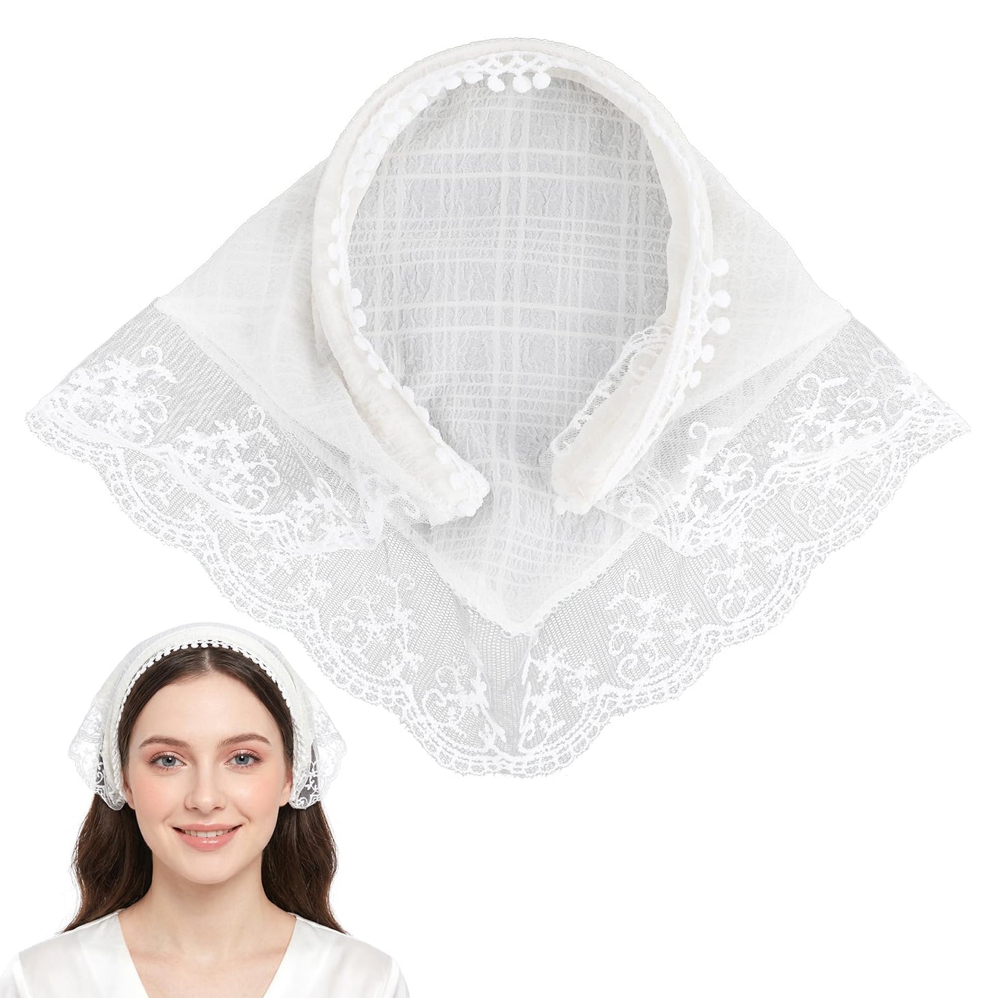 Chsoejuf Beige Lace Head Scarf Bandana Wedding Headband for Women’s Hair